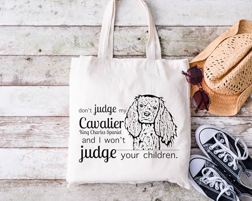 Pet Studio Art Don't Judge My Dog Tote Bag - color: Cavalier