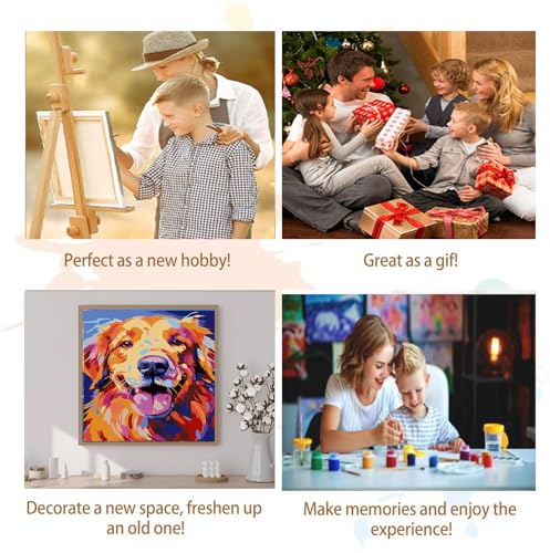 Artunion Framed Paint by Numbers Kit for Adults Beginners & Kids Ages 8-12,Golden Retriever Paint by Number with Frame,Dog Paint by Numbers Kit on Canvas 10 * 10 Inch Without Easel - color: ZXT-181-F