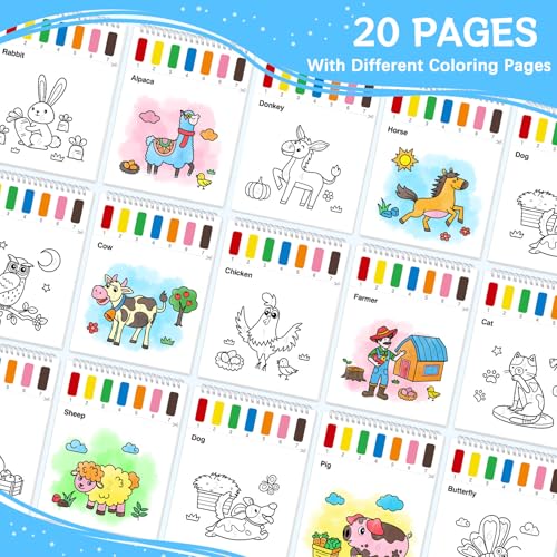 SOCOLER Paint with Water Coloring Books for Toddlers,Mess Free Watercolor Painting Papers for Kids Water Color Paint Kit Art Craft Birthday Gift for Ages 1-3, 4-8(Farm) - color: Farm Life