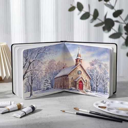 5.5in Watercolor Sketchbook Journal Square Watercolor Notebook Black - color: Black, size: 5.5x5.5 in