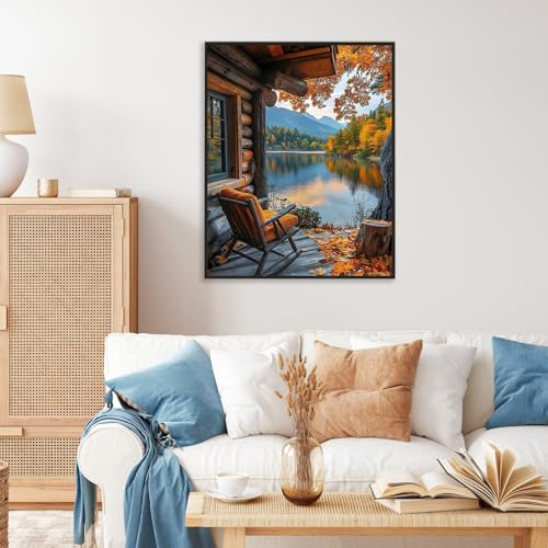 Paint by Numbers Kit for Adults, Fall Lake Cabin Number Painting Canvas Kit - color: Cabin-1