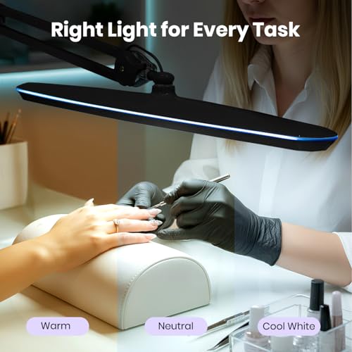 Neatfi XL 2,200 Lumens 20W LED Task Lamp – 23” Ultra-Wide Head | 182 SMD LEDs | 4 Brightness Levels | 3 Light Modes | Eye-Caring, Glare-Free | Adjustable Arm (Black, CCT with Clamp) - color: Black