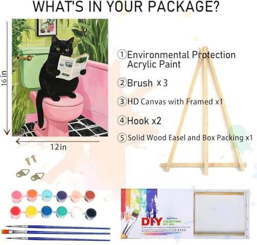 MIRCVSH Black Cat Paint by Numbers for Adults with Framed Canvas-with Wooden Easel,Paint by Number on Canvas,DIY Acrylic Oil Painting Kits with Brushes Nice Gift Box for Home Wall Decor(12x16 Inch) - color: DKMT0607