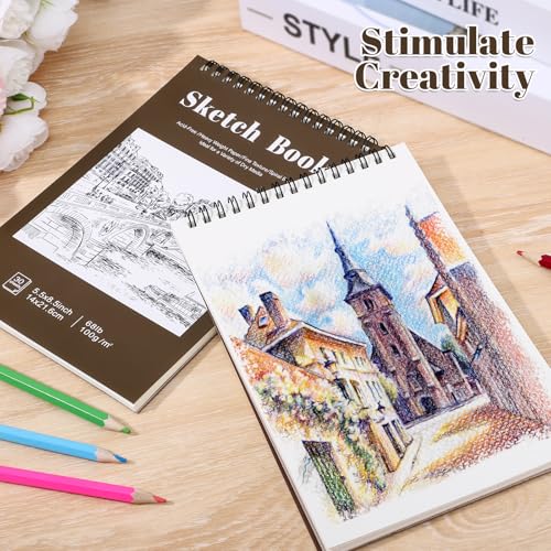 4 Pack Small Sketch Books, 5.5 × 8.5 in, Spiral Bound, Yellow-Brown - color: Tan, size: 5.5 × 8.5Inch(4 Pack)