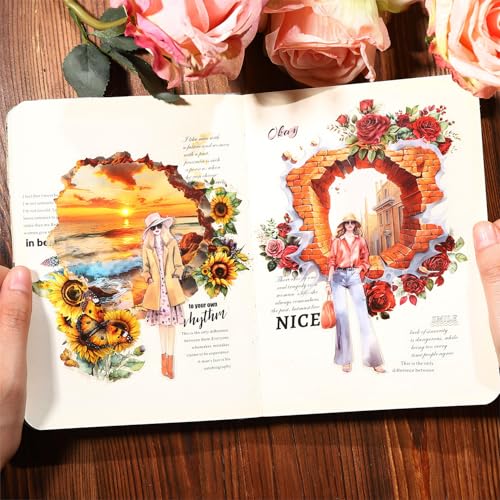 60Pcs Broken Wall Illusion Scrapbook Stickers, PET Fantasy Ephemera for Journaling, Craft Supplies and Junk Journal - color: Broken Wall