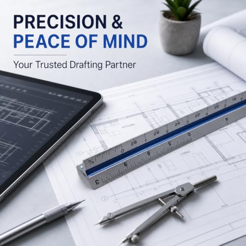 12 Inch Architectural Scale Ruler – Aluminum Architect Scale, Color-Coded for Drafting, Blueprint Reading & Drawing – Ideal for Engineers, Draftsmen & Students,1 Pack