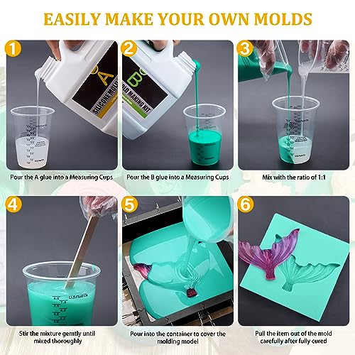 Silicone Molds Making Kit 46oz, Super Elastic 15A Silicone Rubber for DIY Mold Making, Silicone 1:1 Mixing Fast Curing Silicone Mold Kit for Casting Resin Molds, Candle Molds, Soap Mold, Craft (Green) - color: Green, 46oz