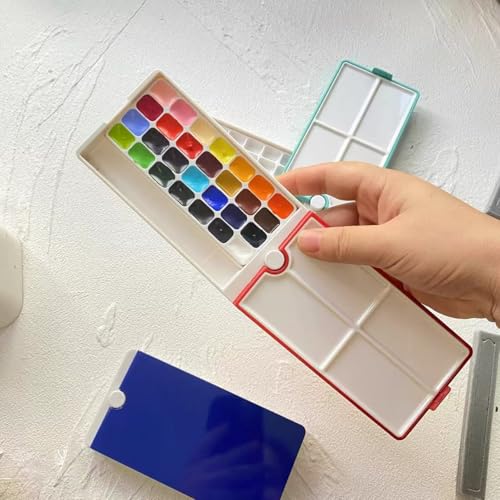 Portable Empty 24-Well Travel Watercolor Paint Palette Case Mixing Tray, Pocket Size - color: Red