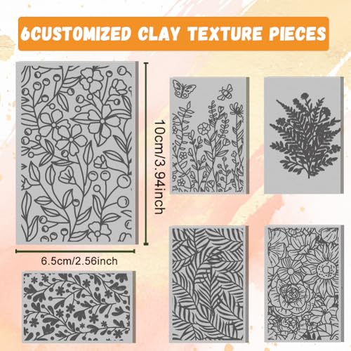 6 PCS Polymer Clay Texture Sheets Plants Clay Texture Mat for Using with Clay Cutters Pottery Earrings Jewelry DIY Making - style: Plant and Flower Theme-6pcs