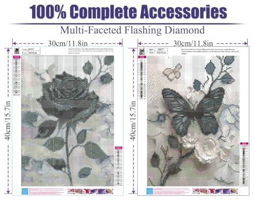 LWZAYS 2 Packs Flower Diamond Art Kits for Adults, 5D Butterfly Full Round Drill Diamond Painting Kits for Beginners, DIY Gothic Diamond Dots Paintings Picture for Home Wall Decor 12 X 16Inch - color: G8871+G9057-US