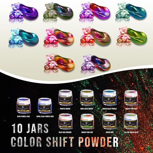 BALTIC DAY - Mica Powder, 100 Colors - 10 Chameleon Mica Powder for Epoxy Resin 10g/Bottle - Resin Colorant for Lip Gloss, Soap Making, Candle, Nail, Bath Bomb, Paint, Car Freshies - color: 100 Colors ( Includes 10 Chameleon Powders )