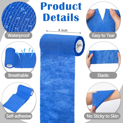 Treela 36 Pcs Self Adherent Bandage 4" X 5 Yard Wrap Breathable | Cohesive Bandage Elastic Adhesive Tape for Stretch Athletic Sports Wrist Ankle - color: Blue, size: 4" X 5 Yard