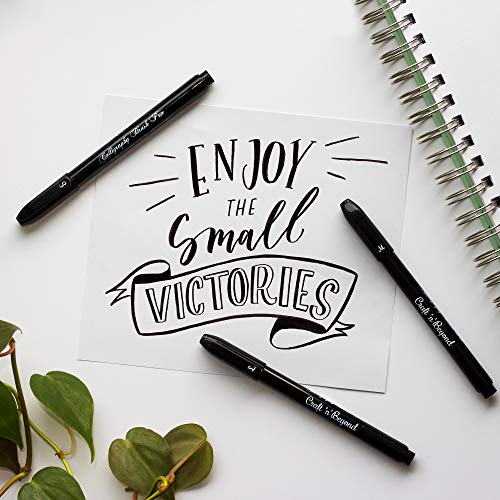 Craft 'n' Beyond Calligraphy Brush Pens Pack of 3 Small, Medium and Large Markers for Hand Lettering, Art Drawing, Sketching, Scrapbooking, Writing, Journaling - Beginner Kit with Fadeproof Black Ink - color: Black- Pack of 3