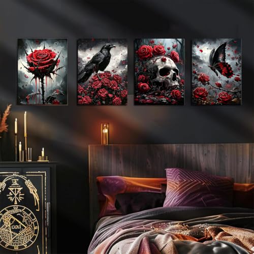 Gemozaic 4 Pack Gothic Diamond Art Kits for Adults, 12 x 16 Inch, Unframed | Halloween Diamond Painting Kit, Skull, Raven, Rose, Butterfly, 5D Full Drill DIY Crystal Gem Art for Gift, Home Wall Decor - color: G9940-G9943