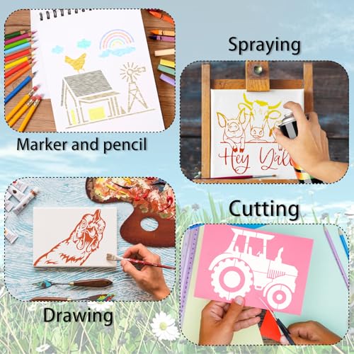15 Piece Farmhouse Stencils - Reusable Farm Animal Stencils Template for Painting on Wood, Furniture, Fabric, Wall & DIY Crafts (Chicken, Cow, Pig, Horse) - style: 15 Farm animal