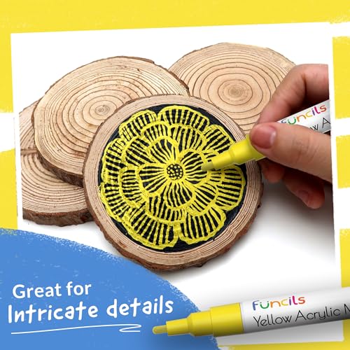 5 Yellow Paint Markers - Acrylic Paint Pen for Canvas, Wood, Metal | Extra Fine Tip, Thin & Jumbo (1mm, 3mm, 6mm, 10mm, 15mm) - Marker for Fabric, Rock Painting, Glass Markers - Water-based ink - color: Yellow