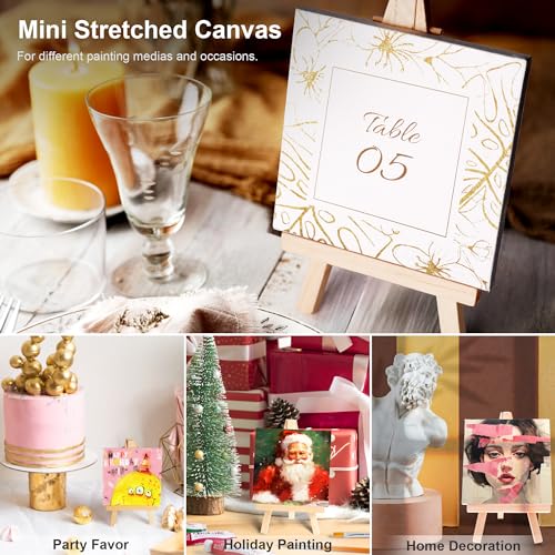 AUREUO Mini Canvas and Easel Set - 3x3 Inch/ 12 Pack - 2/5 Inch Profile Small Square Canvas with Display Stand - Art Gift Set Bulk Pack Canvases for Acrylic Painting & Craft - size: 3"x3" with Easel