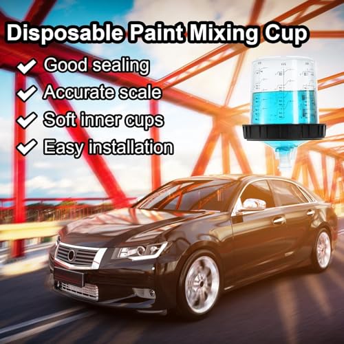 Yesland Disposable Paint Sprayer Mixing Gun Cup Liners and Lid System for Automotive Paint Gun, 20 Pack Paint Cups 20 Ounce (600ml) Kit, 20 Lids with Strainer, 8 Plugs, 1 Hard Cup with Retainer Ring