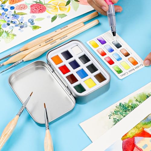 Grabie 12 Color Travel Watercolor Paint Set, Pocket Palette, Essential - color: 12 Colors - Essential