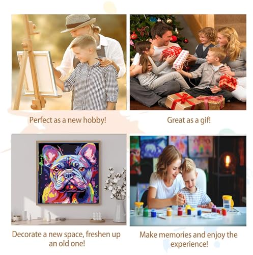 Artunion Framed Paint by Numbers Kit for Adults Beginners & Kids Ages 8-12,French Bulldog Paint by Number with Frame,Easy Dog Paint by Numbers Kit on Canvas 10 * 10 Inch Without Easel - color: ZXT-180-F