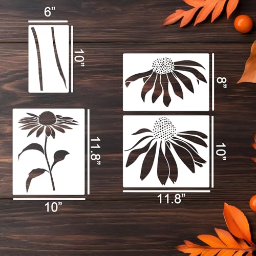 Large Flower Stencils for Painting Cone Flower Stencils for Walls | Reusable Floral Stencil for Painting on Wood Fence Outdoors Furniture Fabrics DIY Crafts Decor - style: Coneflower