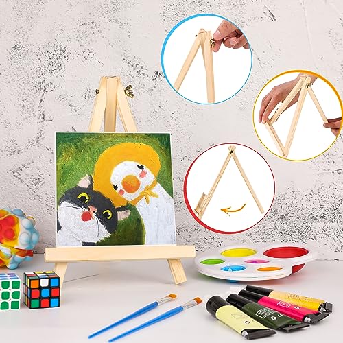 AROIC 9 inch Easel for Painting, 6 Pack Wooden Easel Stand for Sign | Tabletop Easels for Painting Canvases, Small Art Easel Canvas Stand Photo Display Tripod Holder for Kids Adults - style: 6 Pack
