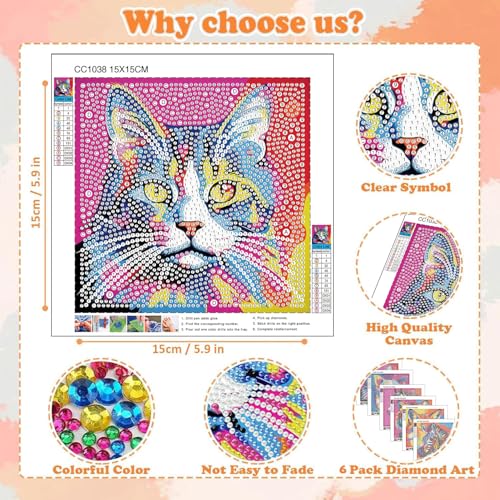 ajepon 6 Pack Animal Diamond Art Kits for Kids, Animals Diamond Art for Kids Ages 8-12, Dog Cat Tiger Zebra Fox Horse Gem Painting Kits for Kid for Gift Home Wall Decor (6x6inch) - color: 6DXZ112