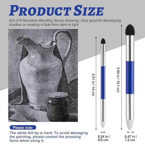 Kosiz 6 Pcs Blending Sponge Pen Rub and Buff Double Headed, Blue | Washable Sponge Tips, Art Drawing Shading and Highlight Tools, Smooth Color Blending, Reusable Blending Tools for Oil Pastels - color: Blue
