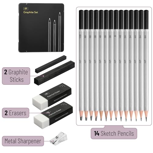Mr. Pen- Drawing Sketching Pencil Set, 19 pcs, Graphite Pencils (10B-6H) - size: 19 pcs