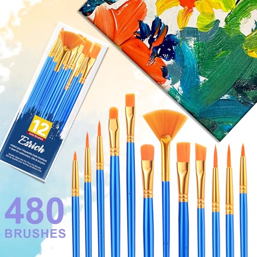 ESRICH Paint Brushes, 40Pack 480pcs Paint Brush for Acrylic Painting - size: 480p