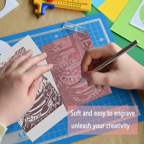 Linoleum Blocks for Printmaking, Pink Rubber Stamp Carving Blocks Rubber Carving Blocks Linocut Block for Stamp Maker Printmaking Supplies (Pink - 12 Pcs) - color: Pink - 12 Pcs