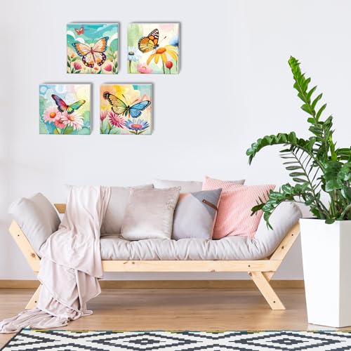 RoundFunny 8 Set Paint by Numbers Drawing Kit for Adults,Classic Flutter | 8x8 in. Mini Simple Painting Canvas Wooden Frame Easel Acrylic Paint Brush Funny Number Drawing Kit for Gift Wall Home Decor - style: Classic Flutter