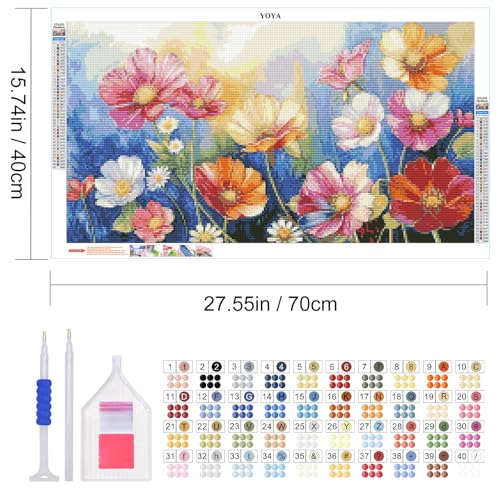 YOYA Large Diamond Art Kits for Adults, Flowers, 27.5 x 15.7 Inch | 5D Large Diamond Painting Kits, DIY Round Full Drill Diamond Art Flowers, Diamond Painting Gem Art and Crafts, Home Decor - color: Flowers 033