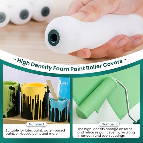 Foam Paint Roller, 20 Pack, 6 Inch Mini Paint Roller Covers, High Density Foam Paint Roller, Small Paint Rollers for All Flat Surfaces, Suitable for Wall,Kitchen Cabinets, Doors, Tables - size: 6 Inch Foam Paint roller 20 pack