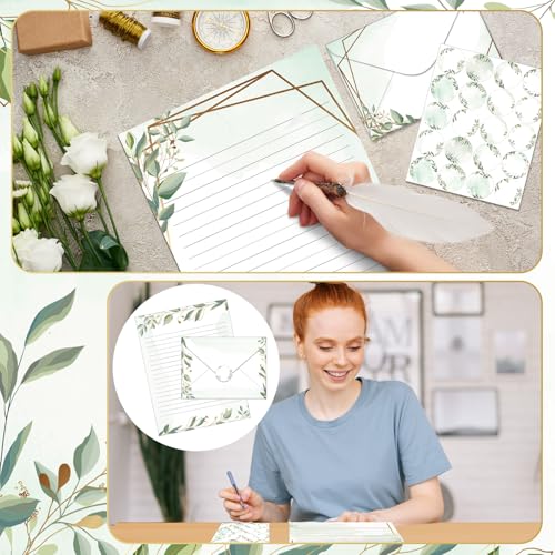 TaoBary 160 Pcs Eucalyptus Stationery Paper and Envelopes Set - size: 5.5 x 8.25 Inch, style: Eucalyptus