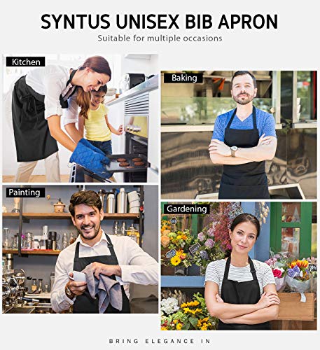 Syntus Apron for Men Women, Adjustable Cooking Kitchen Apron with 2 Pockets | Machine Washable, Firm Stitching, Stain Resistance, Long Tie Straps, 2 Pockets, Versatility, Unisex Use, Gift, BBQ - color: Basic Black, style: 2 Polyester Blend