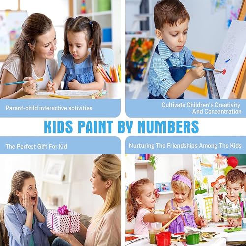 KOJEFCV 4 Pack Cartoon Paint by Number for Kids with Wooden Frame - color: MT10713+MT10714+MT11041+MT11279