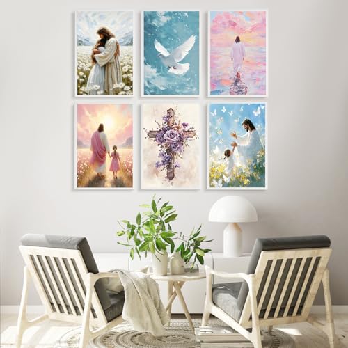 6 Pack Paint by Numbers Kit for Adults Jesus, Without Frame 10x14 Inch - color: LKOP6P-2