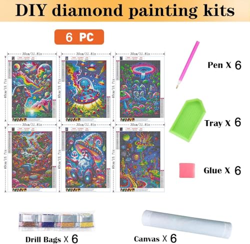 EIBEILI 6 Pack Diamond Art Kits for Adults,Diamond Painting for Wall Decor | 5D Round Diamond Painting Kit - Sparkling Full Drill Design for Home Decor,Holiday Gifting,And Relaxing Crafting 12x16inch - color: DP01714