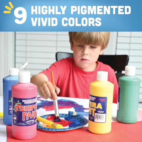 Constructive Playthings Kids 9-Color Tempera Paint Pint Set, Set of 9 Bright Washable Paint Pints for Classrooms and DIY Crafts, Multicolor - color: Multi, size: 16 Fl Oz (Pack of 9)
