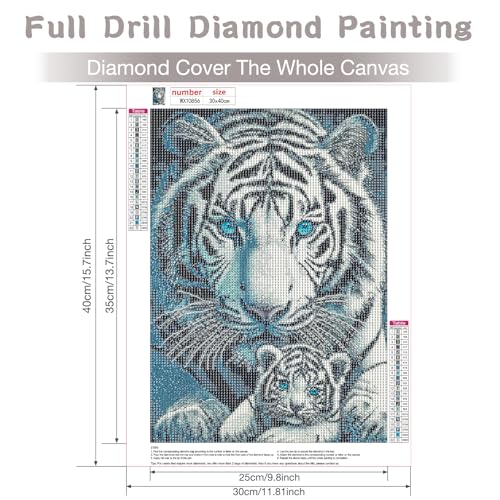 RICUVED White Tiger Diamond Painting Kits for Adults, 5D Diamond Painting Animal Diamond Art Kits for Beginners, Full Drill Diamond Art Diamond Gem Diamond Painting Kits for Home Wall Decor 12x16Inch - color: White Tiger