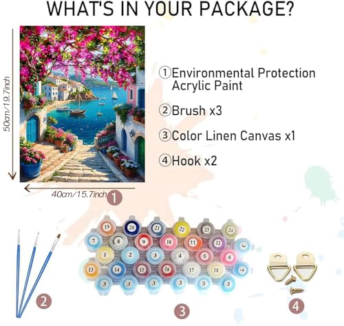 MBNTJHT DIY Scenery Paint by Numbers Kit for Adults,Unframed Landscape Paint by Number Kits on Canvas with Brushes,Flowers and Sea Oil Painting Kits for Home Wall Decor 16X20 Inch/40X50 cm. - color: MT19937-US