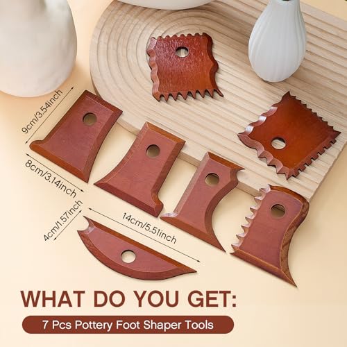 Amylove 7 Pcs Pottery Tools Pottery Foot Shaper Trimming Tools Profile Rib Bundle Foot Shaper for Ceramics for Carving Clay Molds Clay Texture Ribs Ceramics, Beech Wood (Stylish Style,Reddish Brown) - color: Reddish Brown, size: Stylish Style