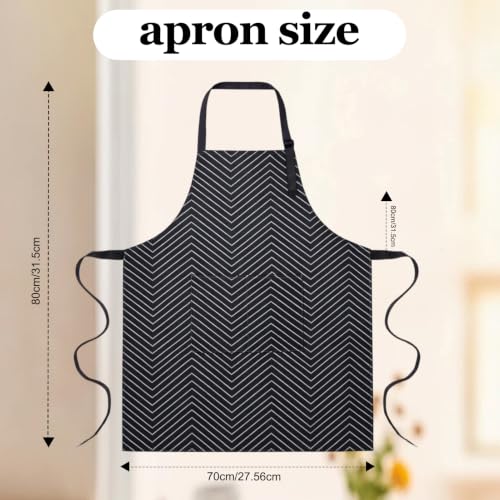 2 Pack Waterproof Kitchen Apron, Striped Bib Apron with 2 Pockets | Lightweight Polyester, Ideal for Cooking, Baking, BBQ, Dishwashing, Gardening, Cafe Work - color: Dark Grey Chevron/Grey Diamond Grid