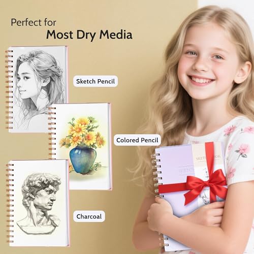 Yoment Small Sketch Book 5.5"x8.5",Mini Sketchbook,Spiral Bound,100 Sheets | Purple,68 lb/100gsm Hardcover Sketch Pad for Kids,Art Sketchbook Drawing Pad Book with Pencil,For Kids, Beginners,Artists - color: 1-Purple, size: 5.5 x 8.5