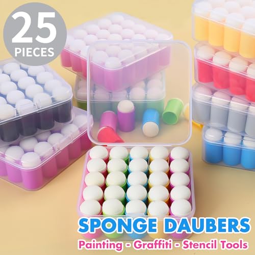 25 Pieces Sponge Daubers W/Storage Case - Handy Finger Daubers for Applying and Spreading Ink, Paint, Glue & More - Providing Excellent Detail Control and Precision - color: Purple