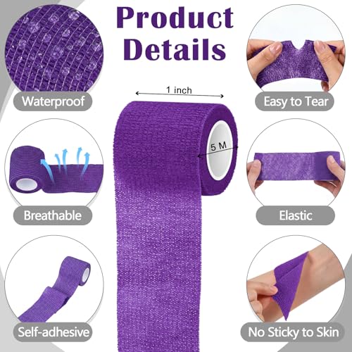 Treela 64 Pack 2" X 5 Yards Self Adhesive Bandage Wrap Dark Purple | Cohesive Flexible Wrap for Wrist Ankle Fingers, Breathable Sports Tape, Self Adherent Rolls for Pets Vet, Coban Style - color: Dark Purple, size: 2 Inch X 5 Yard