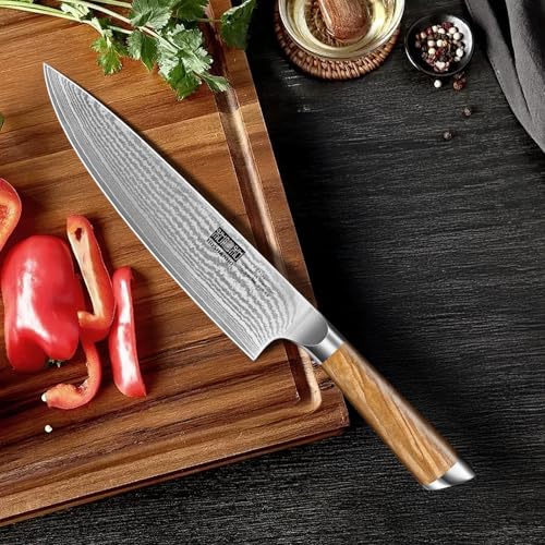 HOSHANHO Damascus Kitchen Knife Set 5PCS, Sharp Chef Knives Ergonomic Grip | Professional Cooking Knife Set | Japanese Super Steel | 15° Edge | 62 HRC | Ergonomic Olive Wood Handle | Housewarming Gift - style: 5 Pieces Knife Set
