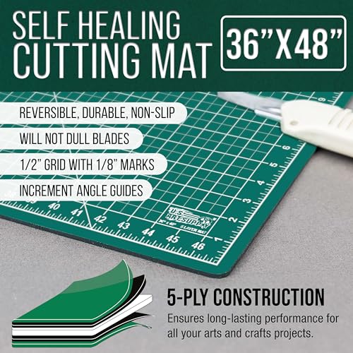 U.S. Art Supply 36"x48" Self-Healing Cutting Mat 5-Ply Green/Black | Double-Sided Green/Black Craft Mat, Non-Slip Cutting Mats for Crafts, Sewing, Quilting, Scrapbooking - color: Green/Black