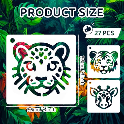 27 PCS Animal Head Stencils for Painting, 3x3 Inch Reusable Plastic Paint Templates for Painting on Wood, Animal Theme Drawing Stencils for Wall Furniture Fabric Paper Art Scrapbooks DIY Crafts - color: 27P/Animal Head